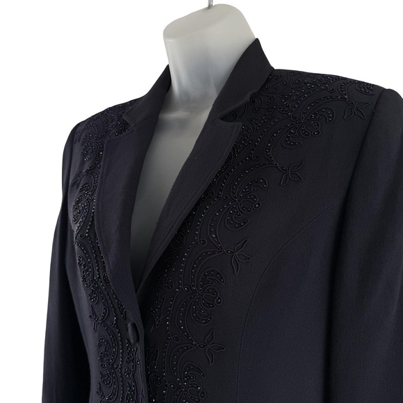 Vintage Zelda Blazer Sz 8 Navy Black Beaded Embroidered Long Evening Jacket 90s - Picture 7 of 16